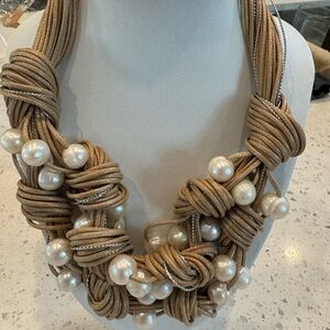 Elegant Tan and Pearl Statement Necklace